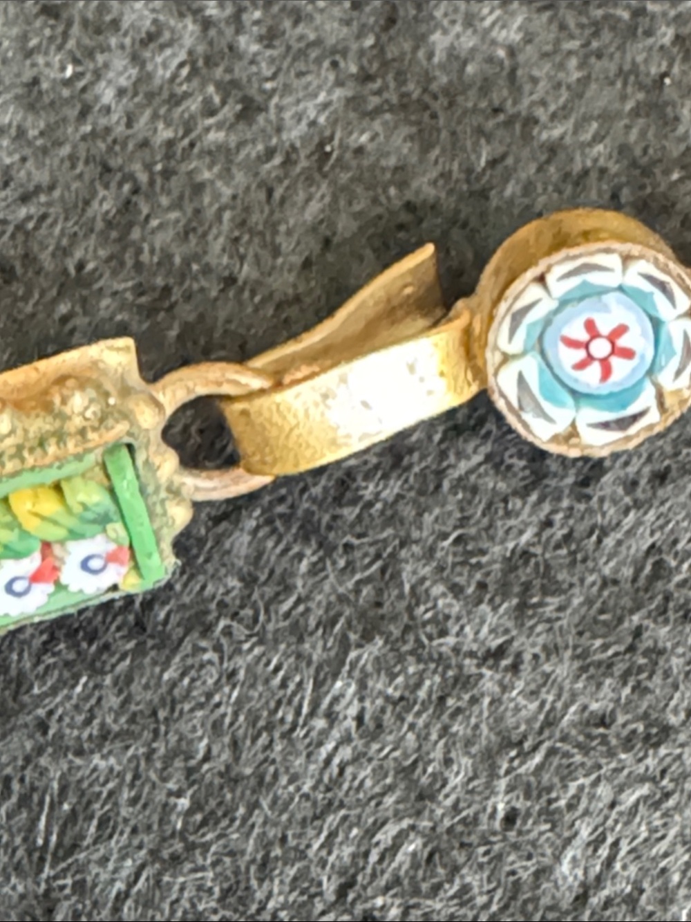 VTG Italian Micro Mosaic Link Bracelet Floral Millefiori Design Brass Tone - Picture 5 of 5
